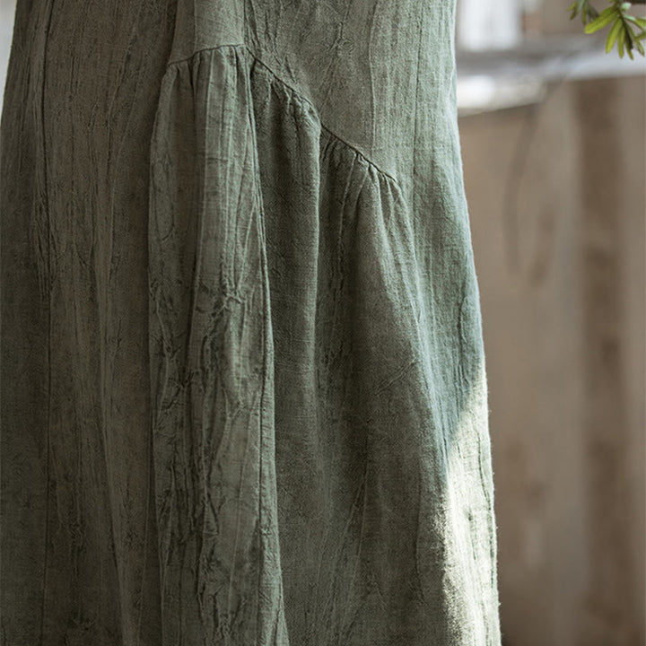 Buddha Stones Handgemachtes Batik-Midikleid mit V-Ausschnitt und kurzen Ärmeln aus Leinen - image 7