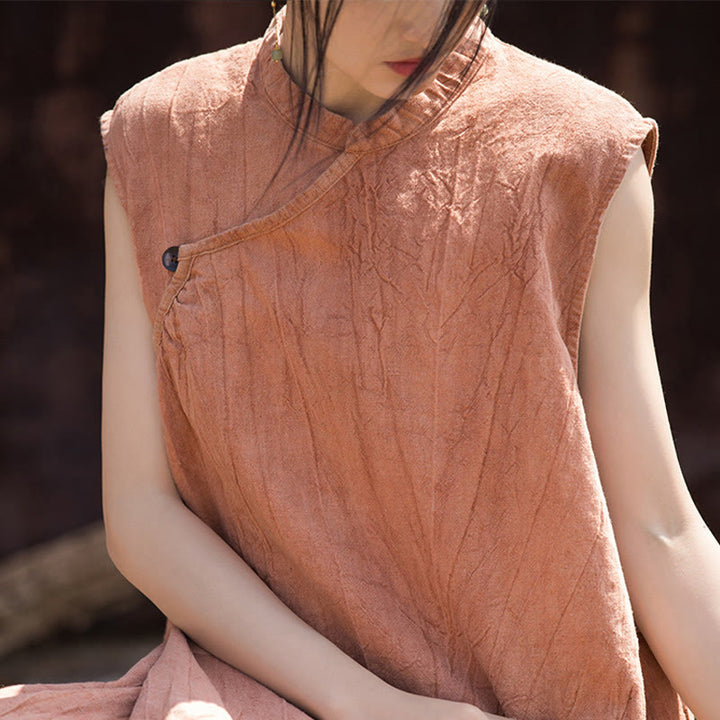 Buddha Stones Handgemachtes Batik-Midikleid aus Leinen, ärmelloses Kleid - image 6