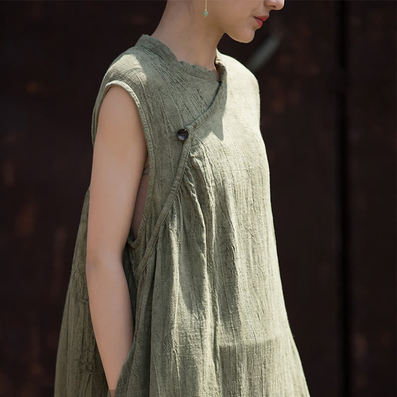 Buddha Stones Handgemachtes Batik-Midikleid aus Leinen, ärmelloses Kleid - image 12