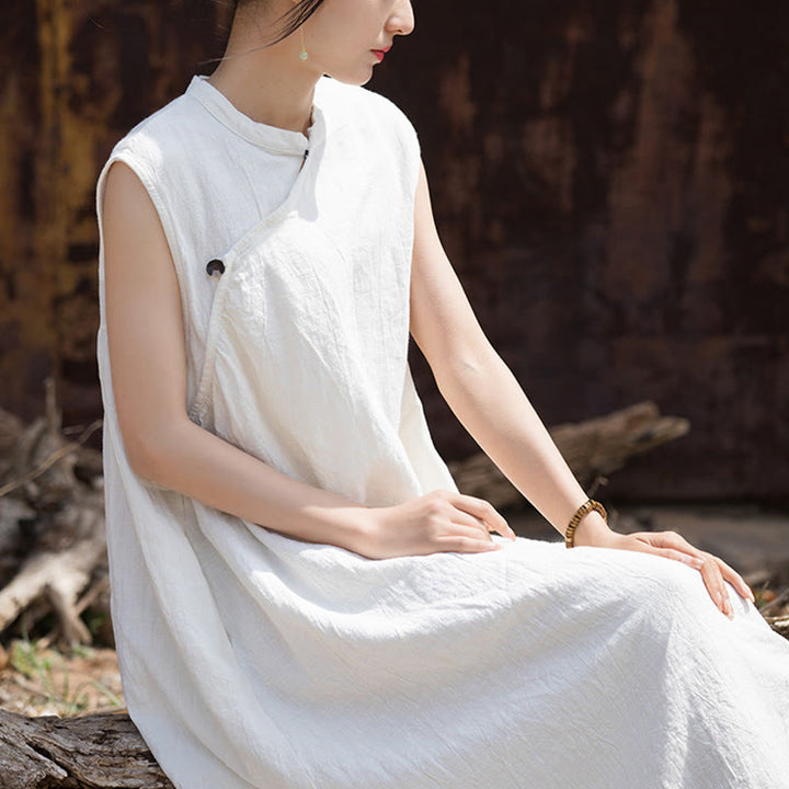 Buddha Stones Handgemachtes Batik-Midikleid aus Leinen, ärmelloses Kleid - image 15