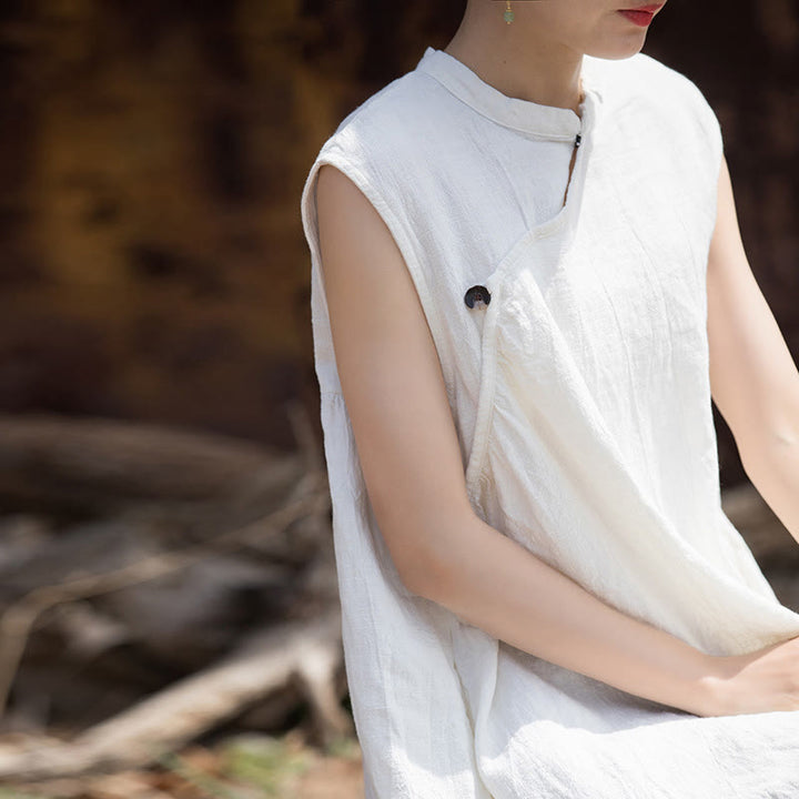 Buddha Stones Handgemachtes Batik-Midikleid aus Leinen, ärmelloses Kleid - image 18