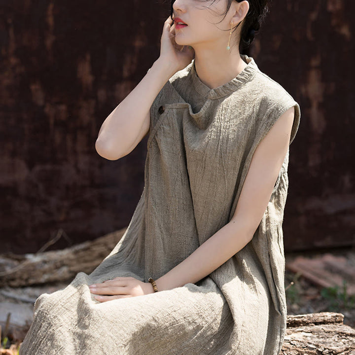 Buddha Stones Handgemachtes Batik-Midikleid aus Leinen, ärmelloses Kleid - image 21