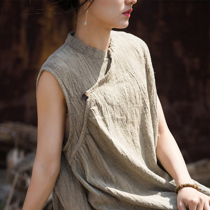 Buddha Stones Handgemachtes Batik-Midikleid aus Leinen, ärmelloses Kleid - image 22