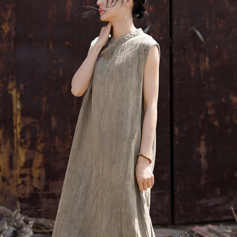 Buddha Stones Handgemachtes Batik-Midikleid aus Leinen, ärmelloses Kleid - image 20