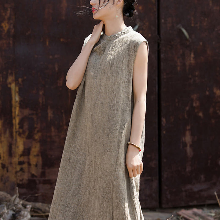 Buddha Stones Handgemachtes Batik-Midikleid aus Leinen, ärmelloses Kleid - image 20