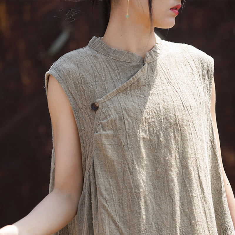 Buddha Stones Handgemachtes Batik-Midikleid aus Leinen, ärmelloses Kleid - image 23