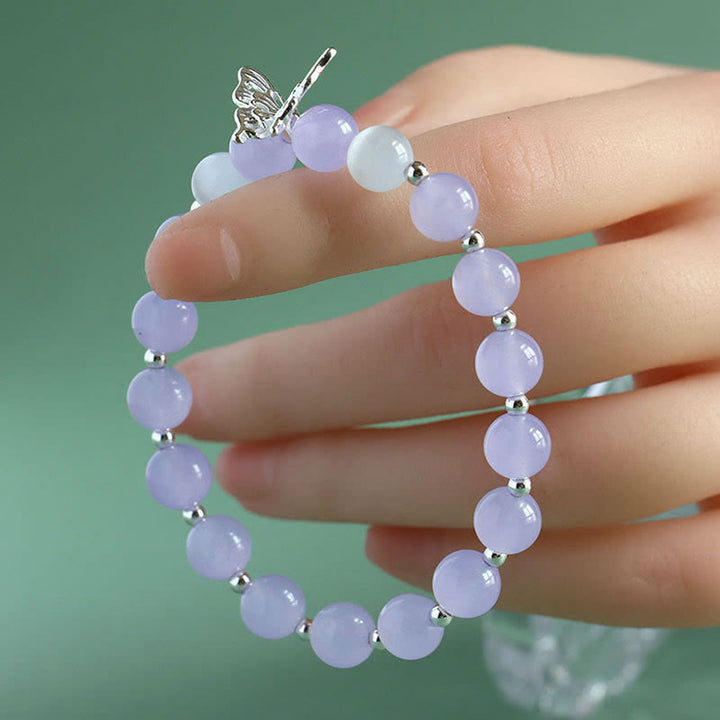 Buddha Stones Blauer Chalcedon Rosa Kristall Lila Chalcedon Schmetterling Energiearmband - Lila Chalcedon (Handgelenkumfang 14-16 cm) - image 7