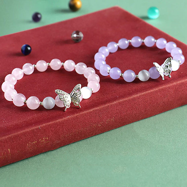 Buddha Stones Blauer Chalcedon Rosa Kristall Lila Chalcedon Schmetterling Energiearmband - image 9