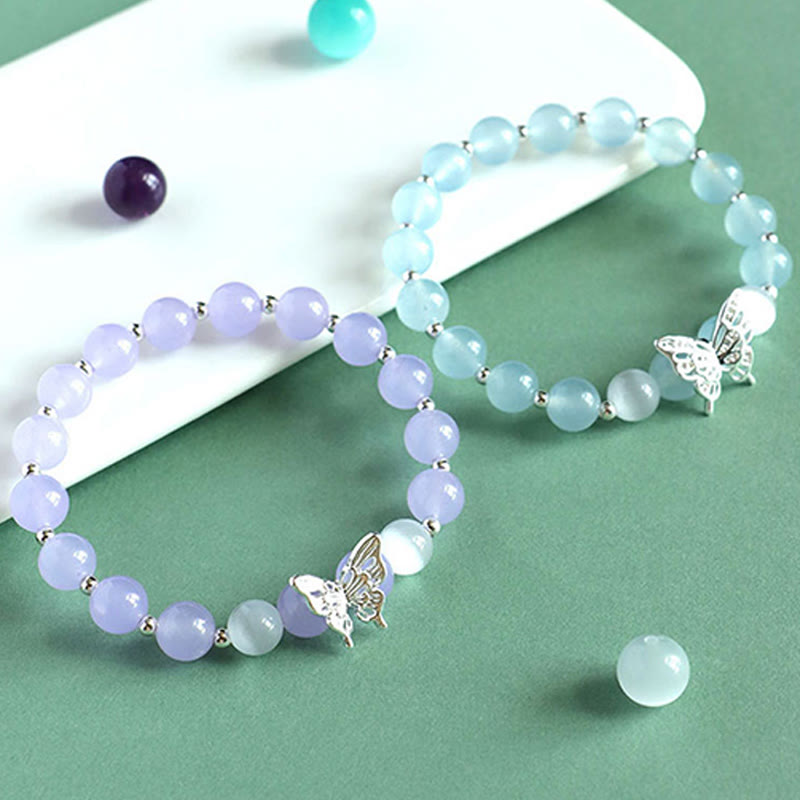 Buddha Stones Blauer Chalcedon Rosa Kristall Lila Chalcedon Schmetterling Energiearmband - image 1
