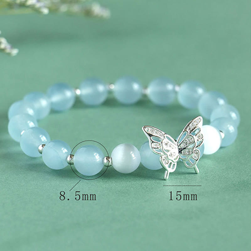 Buddha Stones Blauer Chalcedon Rosa Kristall Lila Chalcedon Schmetterling Energiearmband - image 2