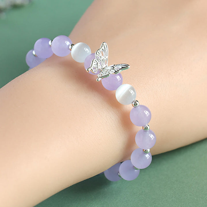 Buddha Stones Blauer Chalcedon Rosa Kristall Lila Chalcedon Schmetterling Energiearmband - image 8