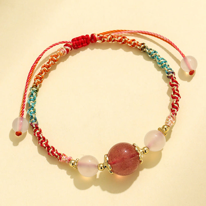 Buddha Stones Armband mit Heilseil, Erdbeerquarz, rosa Kristall, Prehnit , Weiß Achat - image 2