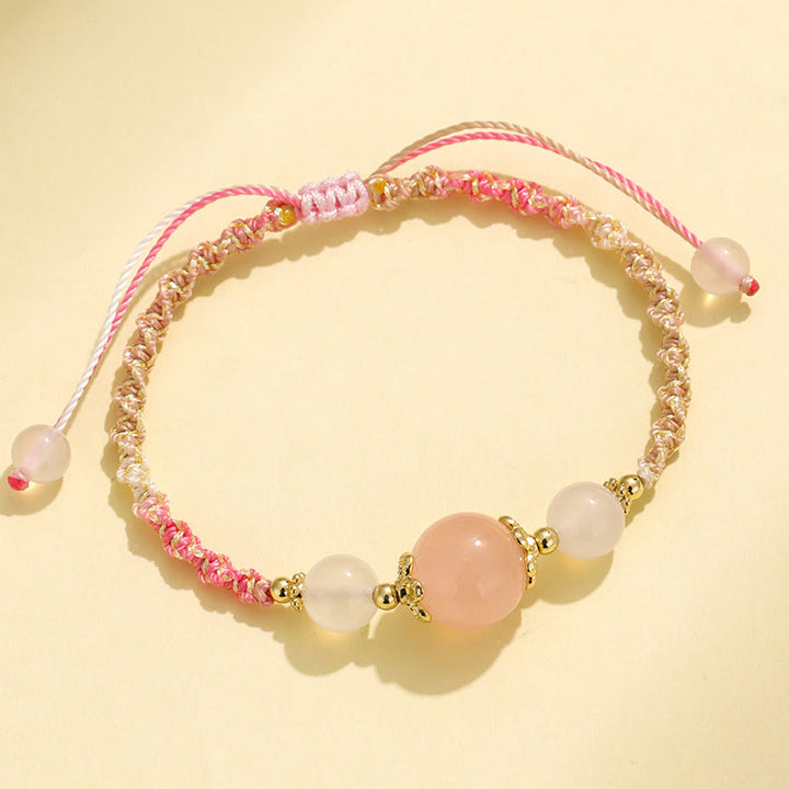 Buddha Stones Armband mit Heilseil, Erdbeerquarz, rosa Kristall, Prehnit , Weiß Achat - Rosa Kristall (Handgelenkumfang 14-18 cm) - image 8