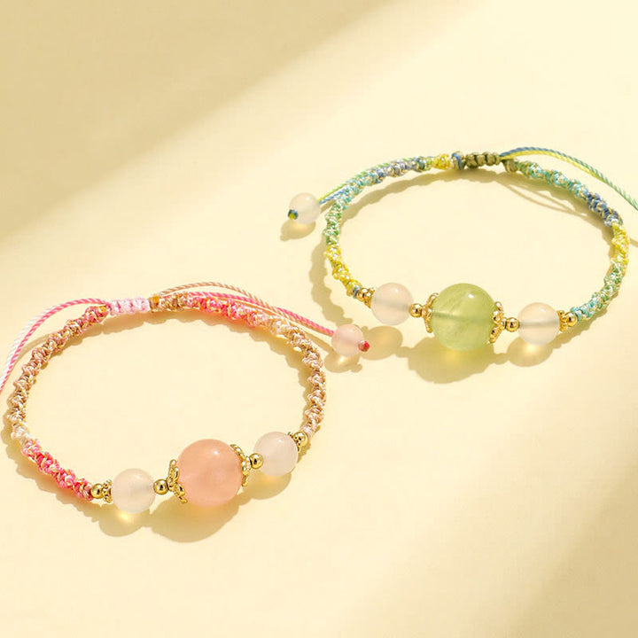 Buddha Stones Armband mit Heilseil, Erdbeerquarz, rosa Kristall, Prehnit , Weiß Achat - image 15