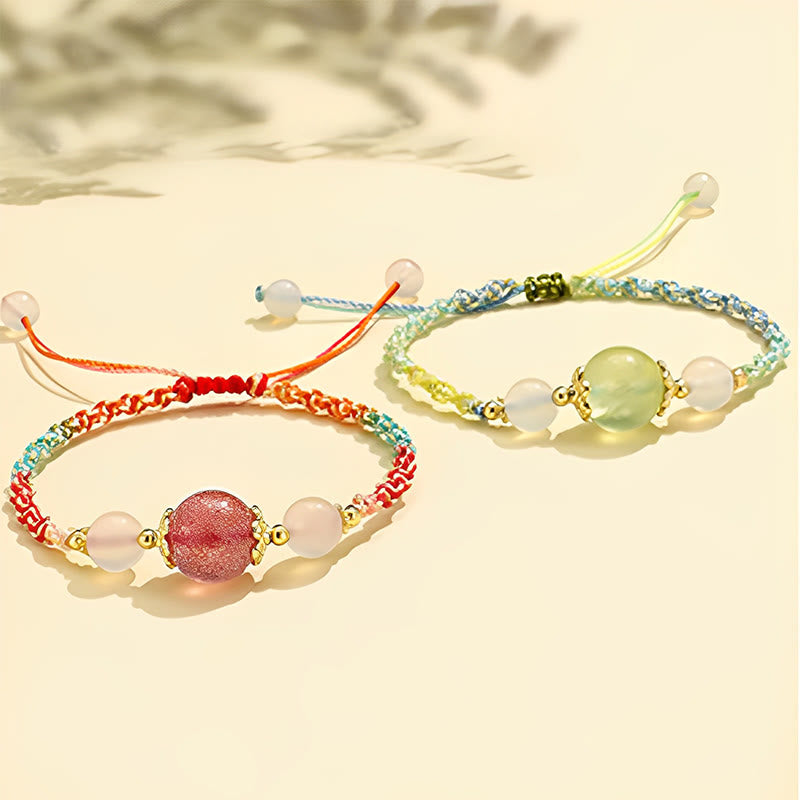 Buddha Stones Armband mit Heilseil, Erdbeerquarz, rosa Kristall, Prehnit , Weiß Achat - image 14
