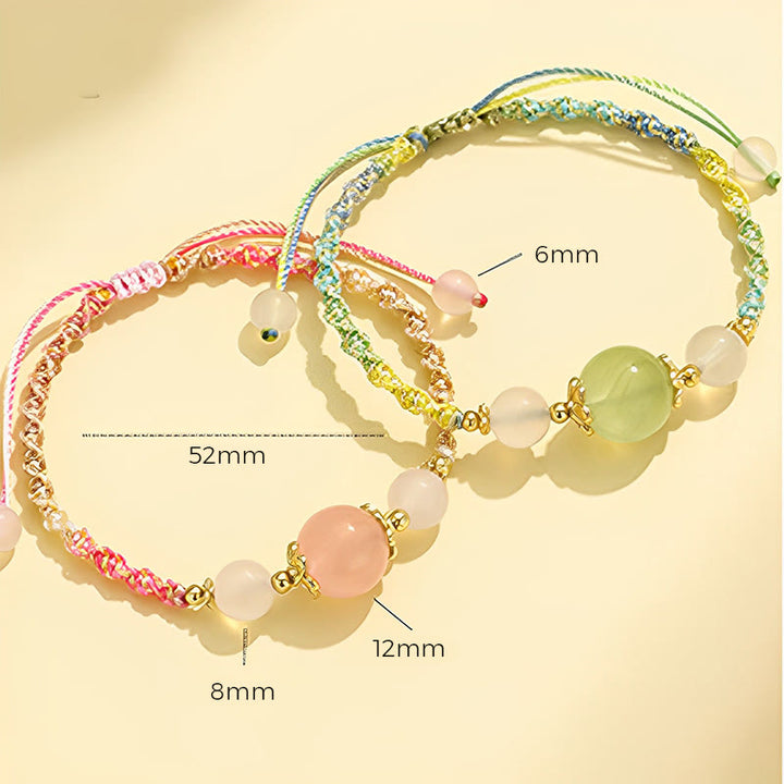 Buddha Stones Armband mit Heilseil, Erdbeerquarz, rosa Kristall, Prehnit , Weiß Achat - image 16