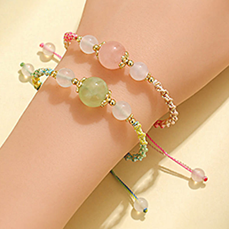 Buddha Stones Armband mit Heilseil, Erdbeerquarz, rosa Kristall, Prehnit , Weiß Achat - image 13