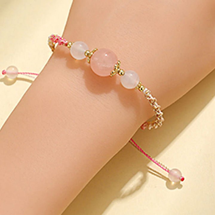 Buddha Stones Armband mit Heilseil, Erdbeerquarz, rosa Kristall, Prehnit , Weiß Achat - image 9
