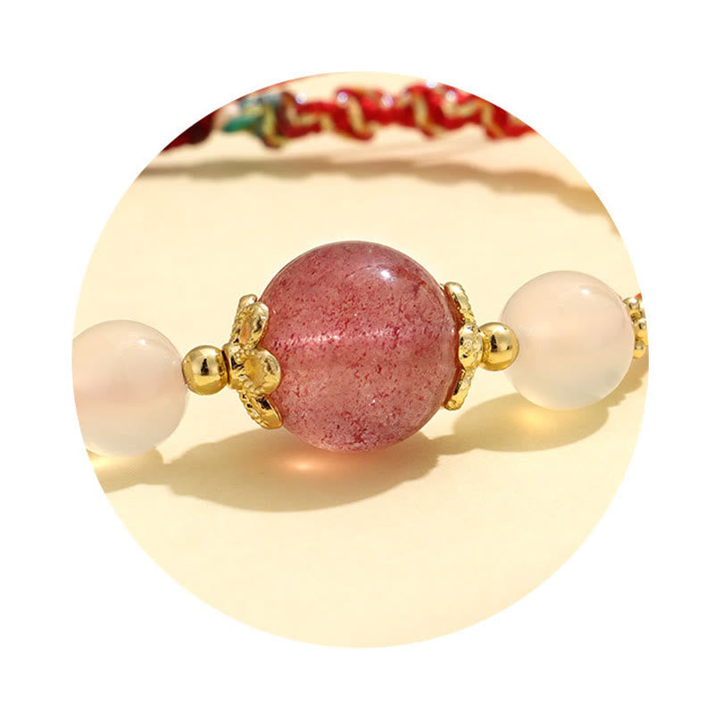Buddha Stones Armband mit Heilseil, Erdbeerquarz, rosa Kristall, Prehnit , Weiß Achat - image 3