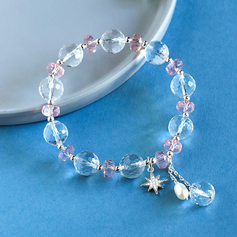 Buddha Stones Armband mit Charms , Weiß Kristall, rosa Kristall, Schutzstern - image 1