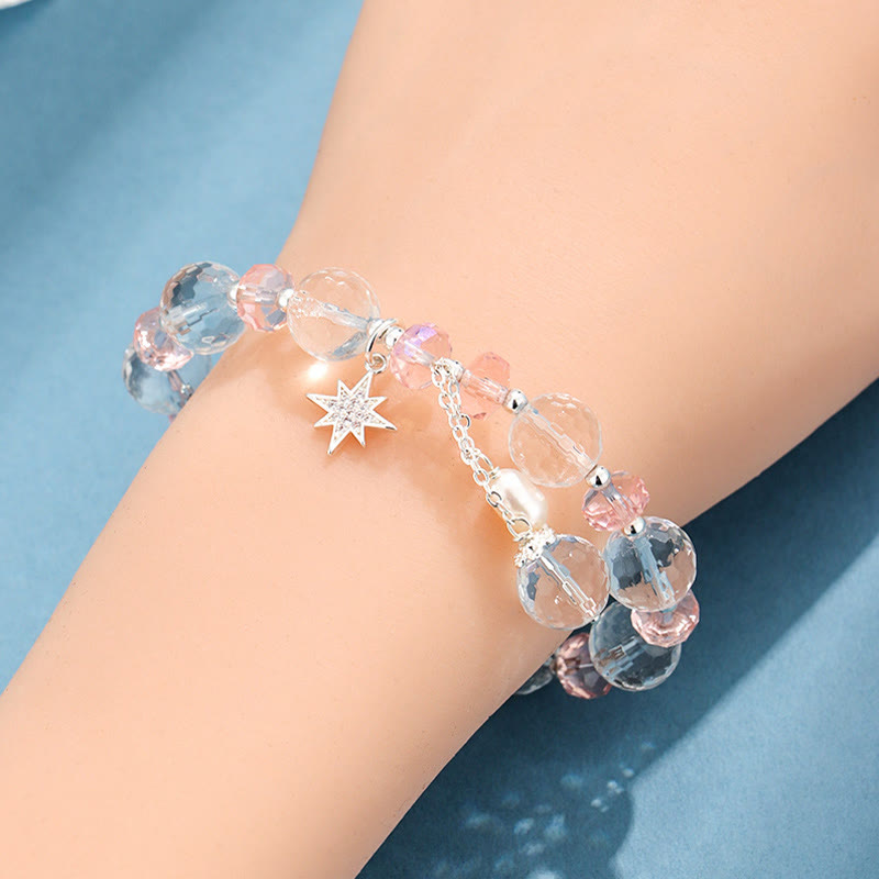 Buddha Stones Armband mit Charms , Weiß Kristall, rosa Kristall, Schutzstern - image 7