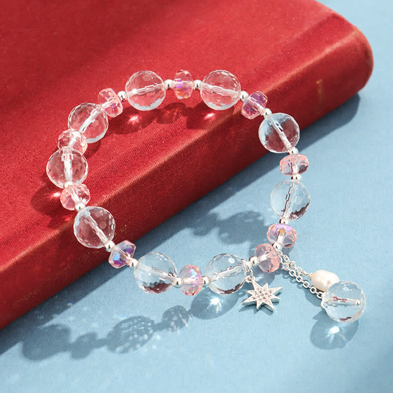Buddha Stones Armband mit Charms , Weiß Kristall, rosa Kristall, Schutzstern - image 4