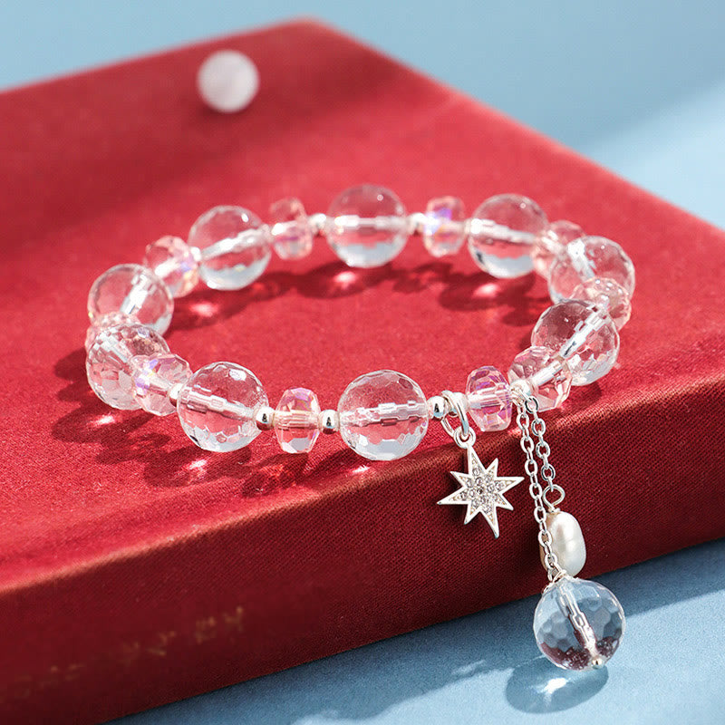 Buddha Stones Armband mit Charms , Weiß Kristall, rosa Kristall, Schutzstern - image 3