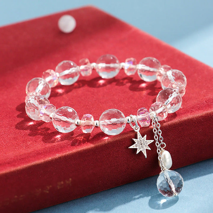 Buddha Stones Armband mit Charms , Weiß Kristall, rosa Kristall, Schutzstern - image 3