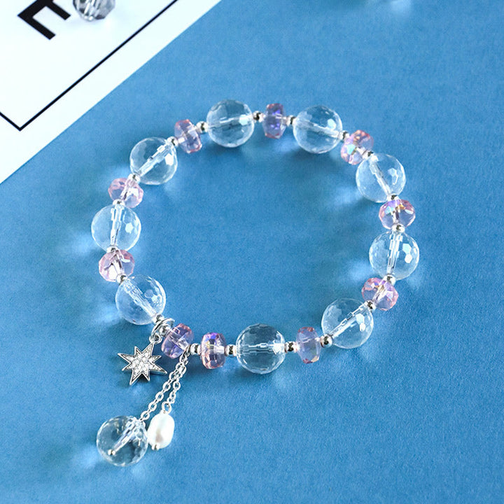 Buddha Stones Armband mit Charms , Weiß Kristall, rosa Kristall, Schutzstern - image 2