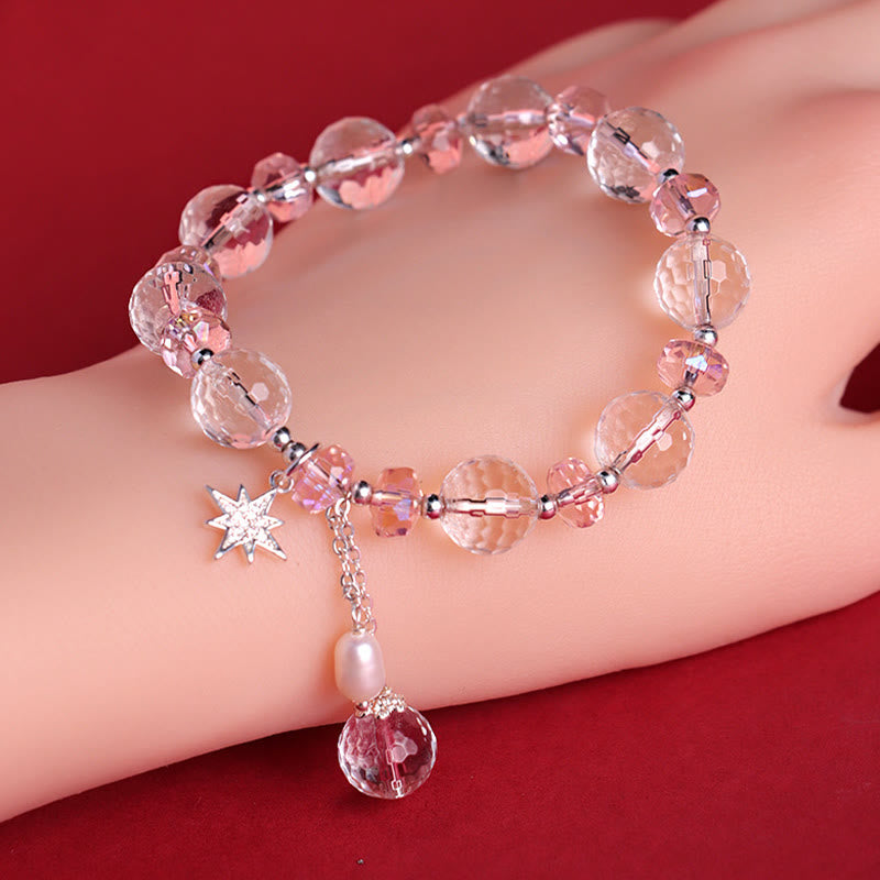 Buddha Stones Armband mit Charms , Weiß Kristall, rosa Kristall, Schutzstern - image 9