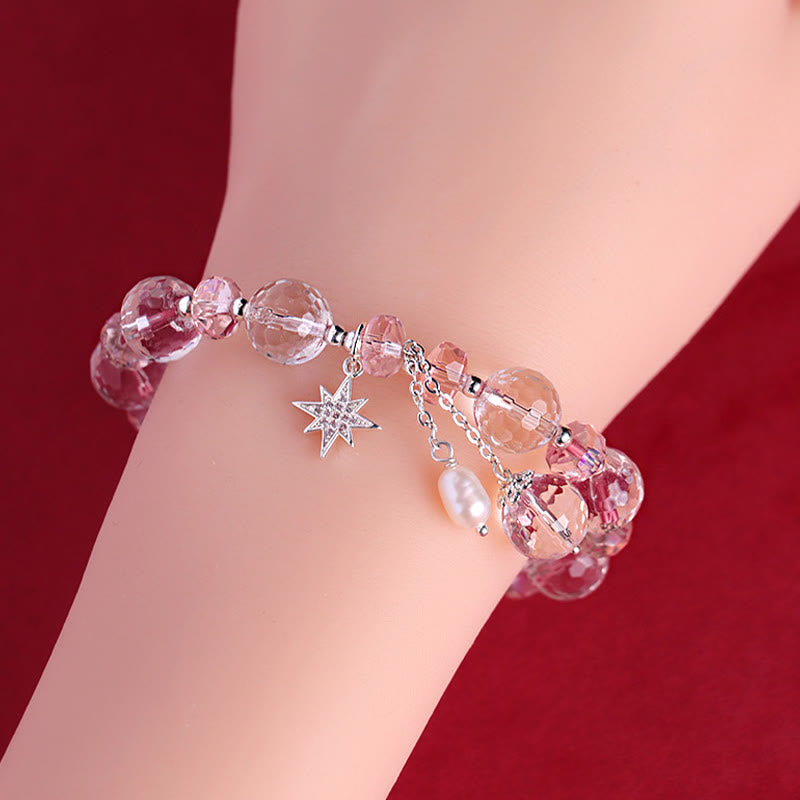 Buddha Stones Armband mit Charms , Weiß Kristall, rosa Kristall, Schutzstern - image 11