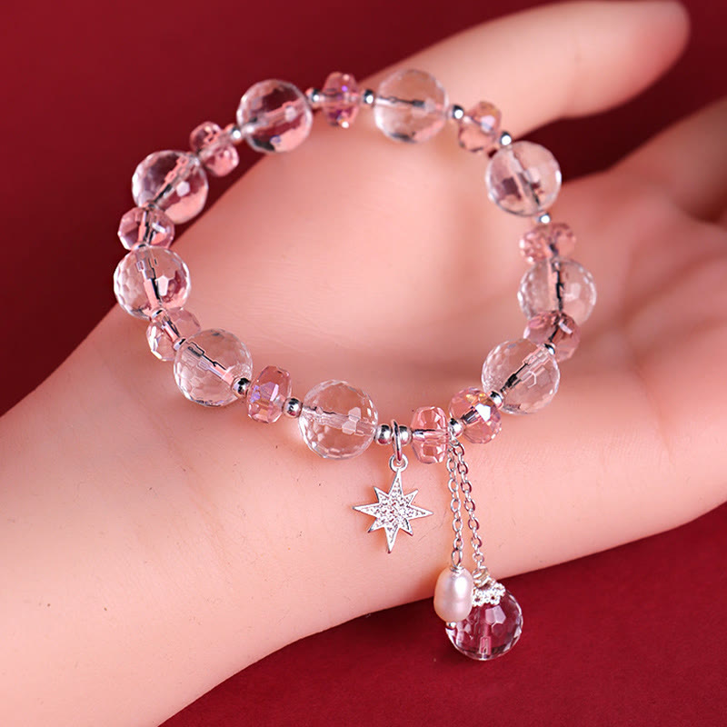 Buddha Stones Armband mit Charms , Weiß Kristall, rosa Kristall, Schutzstern - image 10