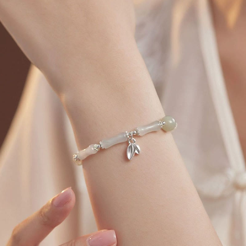 Buddha Stones 925 Sterling Silber Natur Tianshan Jade Bambus Charm Glücksarmband - image 4