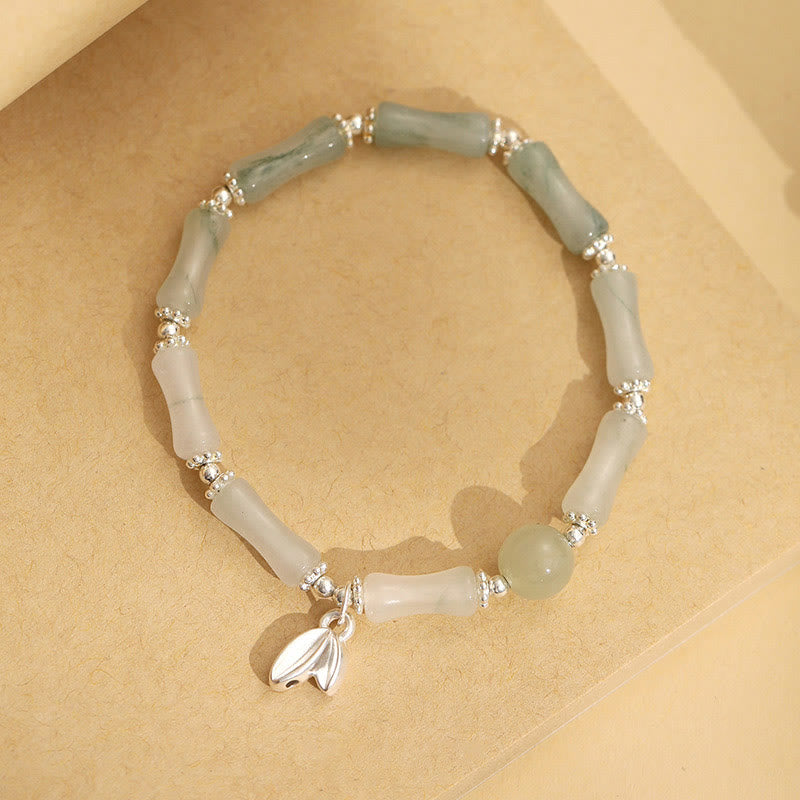 Buddha Stones 925 Sterling Silber Natur Tianshan Jade Bambus Charm Glücksarmband - image 1