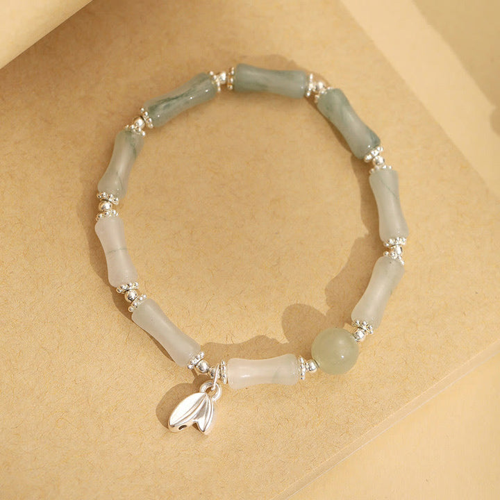 Buddha Stones 925 Sterling Silber Natur Tianshan Jade Bambus Charm Glücksarmband - image 1
