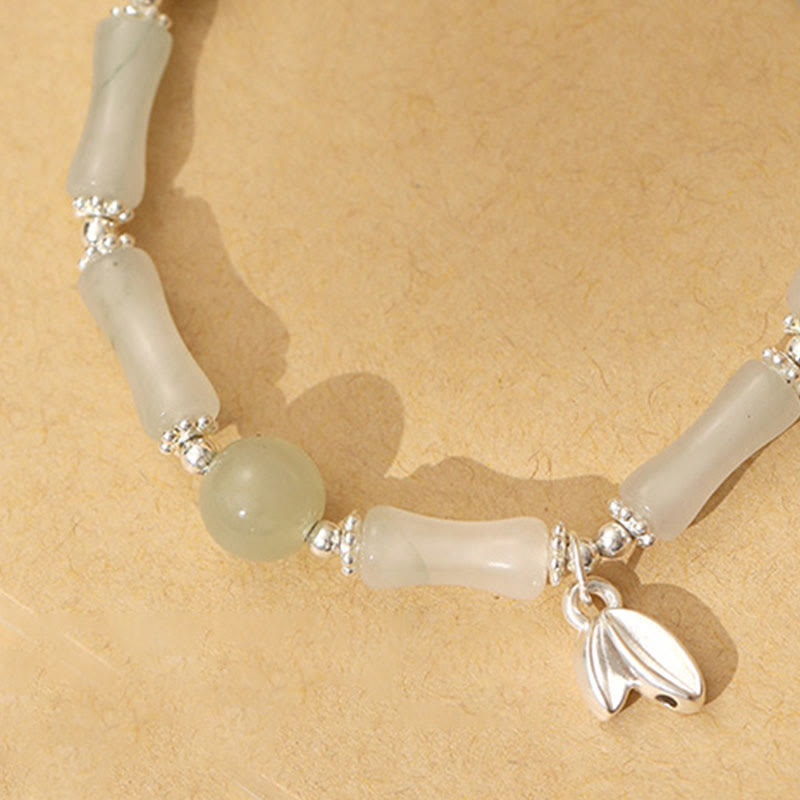 Buddha Stones 925 Sterling Silber Natur Tianshan Jade Bambus Charm Glücksarmband - image 2
