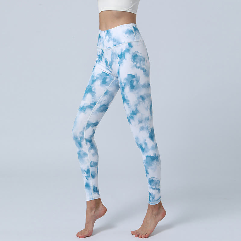 Buddha-Steine, Blumen, Blätter-Druck, Sport, Fitness, Yoga, hohe Taille, Leggings für Damen - Aqua White - US8-10， UK/AU12-14，EU40-42 (XL) - image 20