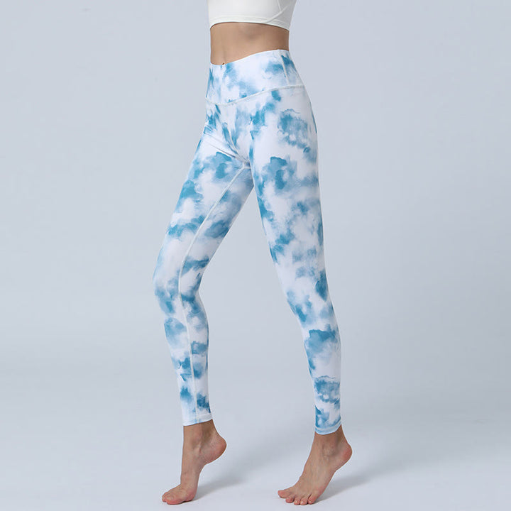 Buddha-Steine, Blumen, Blätter-Druck, Sport, Fitness, Yoga, hohe Taille, Leggings für Damen - Aqua White - US8-10， UK/AU12-14，EU40-42 (XL) - image 20