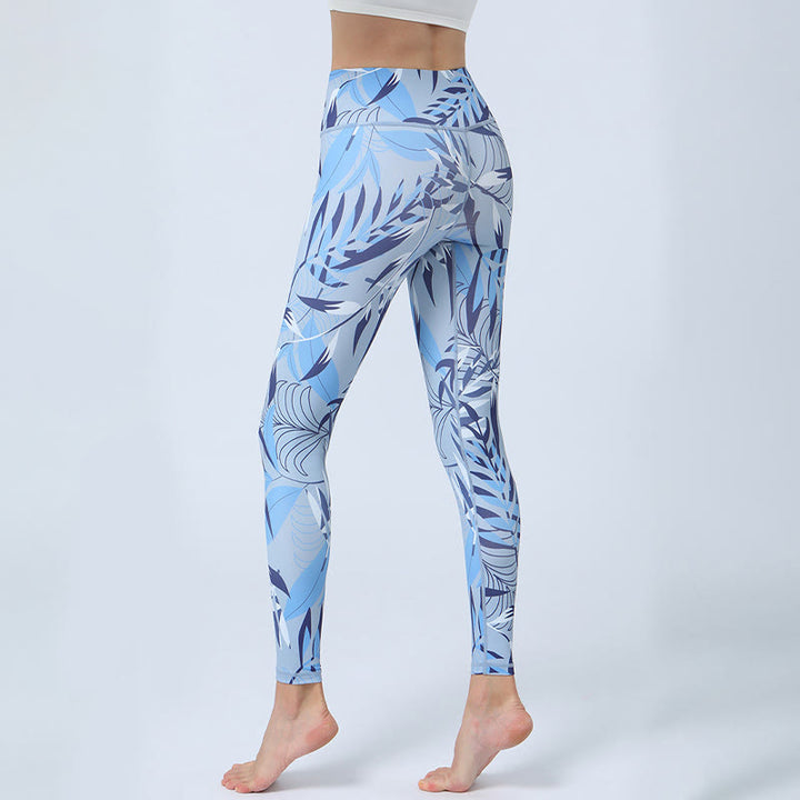 Buddha-Steine, Blumen, Blätter-Druck, Sport, Fitness, Yoga, hohe Taille, Leggings für Damen