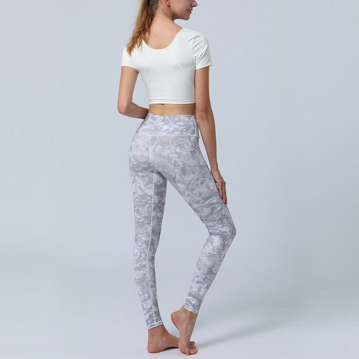 Buddha-Steine, Blumen, Blätter-Druck, Sport, Fitness, Yoga, hohe Taille, Leggings für Damen