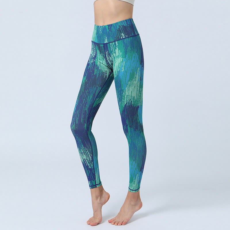 Buddha-Steine-Blätter-Muster, Sport, Fitness, Yoga, hohe Taille, Leggings für Damen - Grün Blau - US8-10， UK/AU12-14，EU40-42 (XL) - image 7