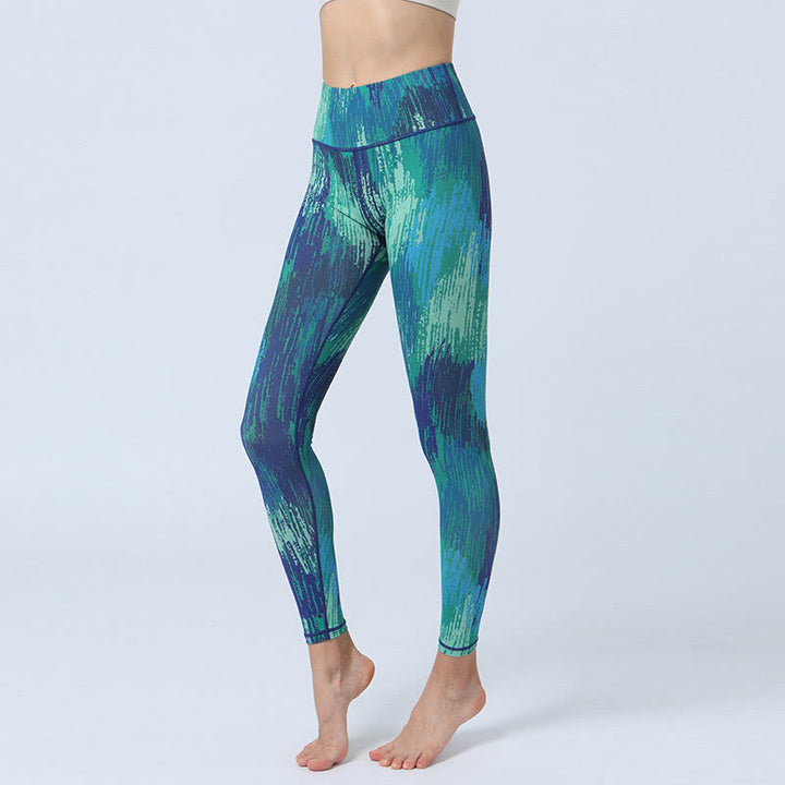 Buddha-Steine-Blätter-Muster, Sport, Fitness, Yoga, hohe Taille, Leggings für Damen - Grün Blau - US8-10， UK/AU12-14，EU40-42 (XL) - image 7