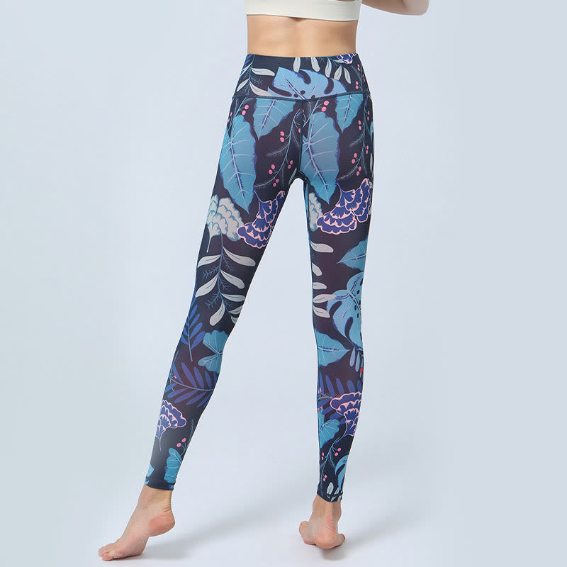 Buddha-Steine-Blätter-Muster, Sport, Fitness, Yoga, hohe Taille, Leggings für Damen