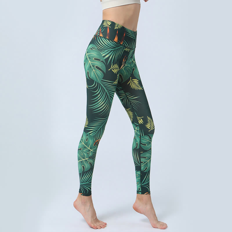 Buddha-Steine-Blätter-Muster, Sport, Fitness, Yoga, hohe Taille, Leggings für Damen