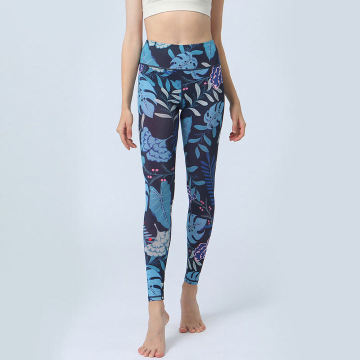 Buddha-Steine-Blätter-Muster, Sport, Fitness, Yoga, hohe Taille, Leggings für Damen