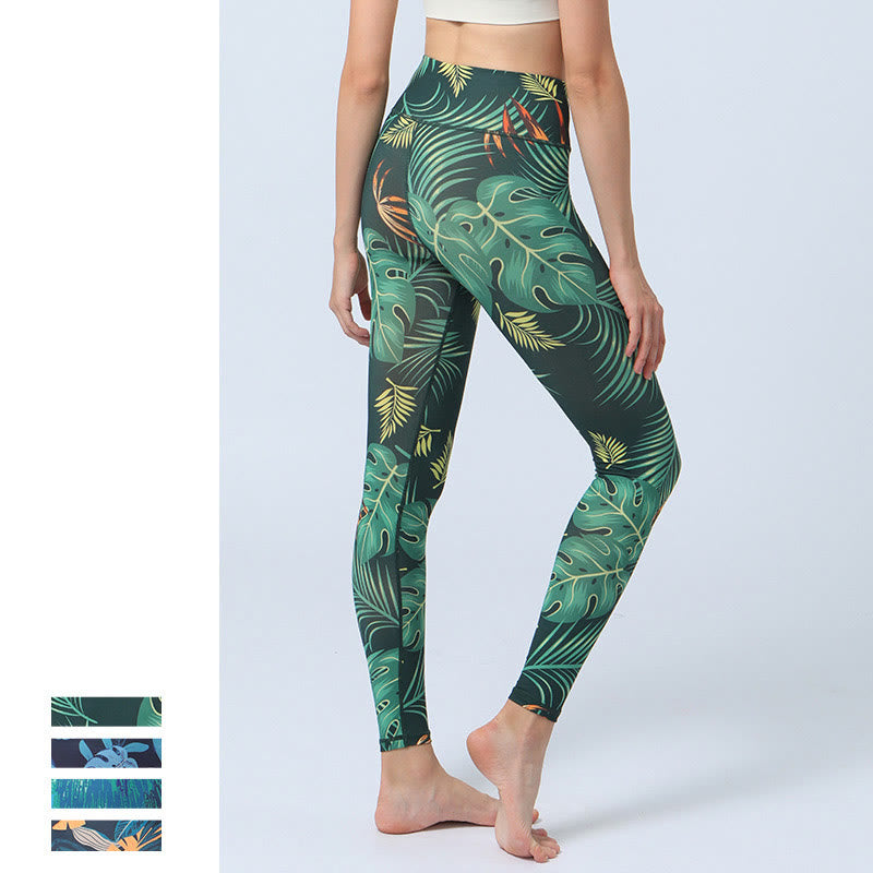 Buddha-Steine-Blätter-Muster, Sport, Fitness, Yoga, hohe Taille, Leggings für Damen