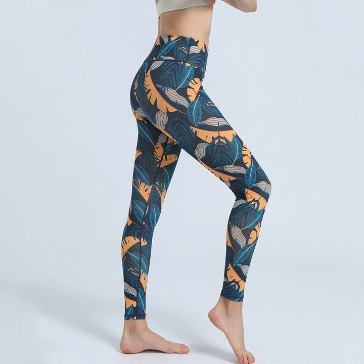 Buddha-Steine-Blätter-Muster, Sport, Fitness, Yoga, hohe Taille, Leggings für Damen - image 15