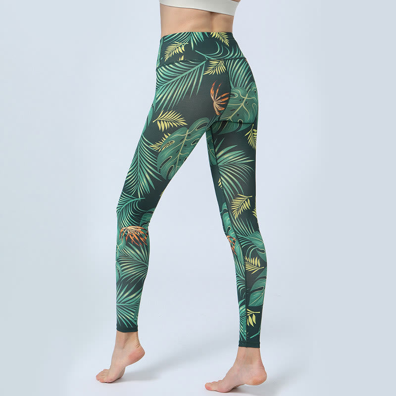 Buddha-Steine-Blätter-Muster, Sport, Fitness, Yoga, hohe Taille, Leggings für Damen