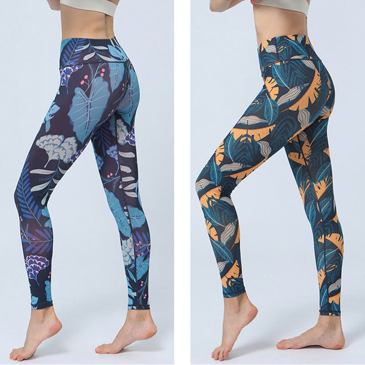 Buddha-Steine-Blätter-Muster, Sport, Fitness, Yoga, hohe Taille, Leggings für Damen