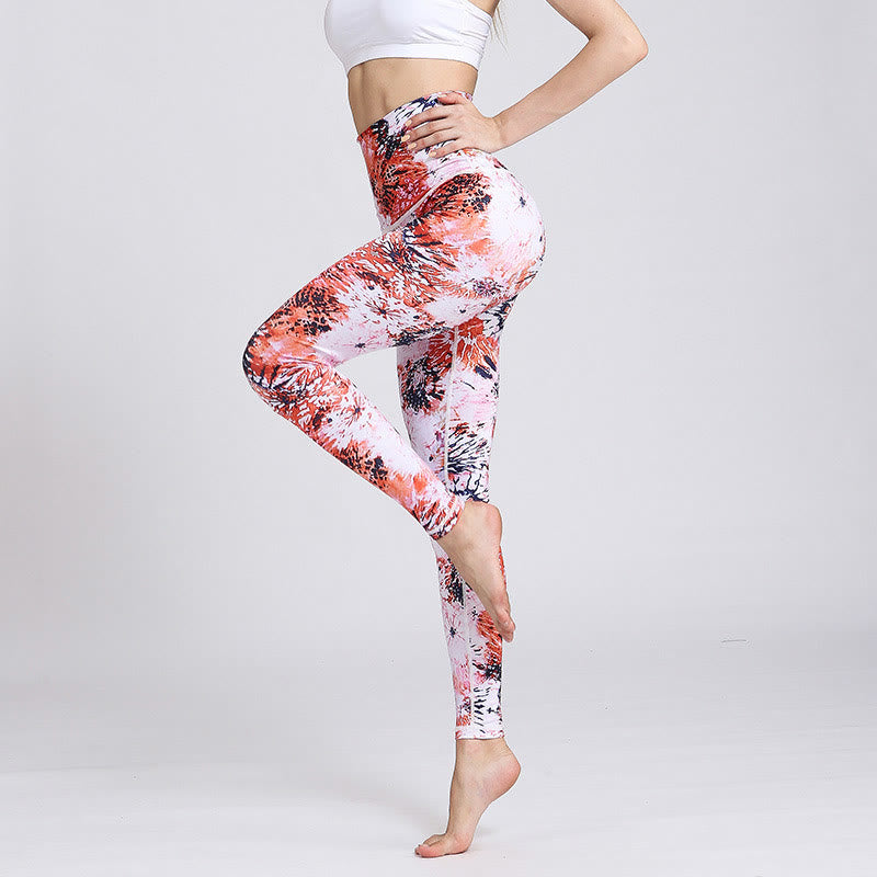 Buddha-Steine, Rot, Rosa, Blumen-Muster, Sport, Fitness, Yoga, hohe Taille, Leggings für Damen, Yogahose - US6, UK/AU10, EU38 (XL) - image 0